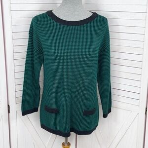 Talbots Textured Jacquard Front‎ Picket Tunic Sweater Green Black Small